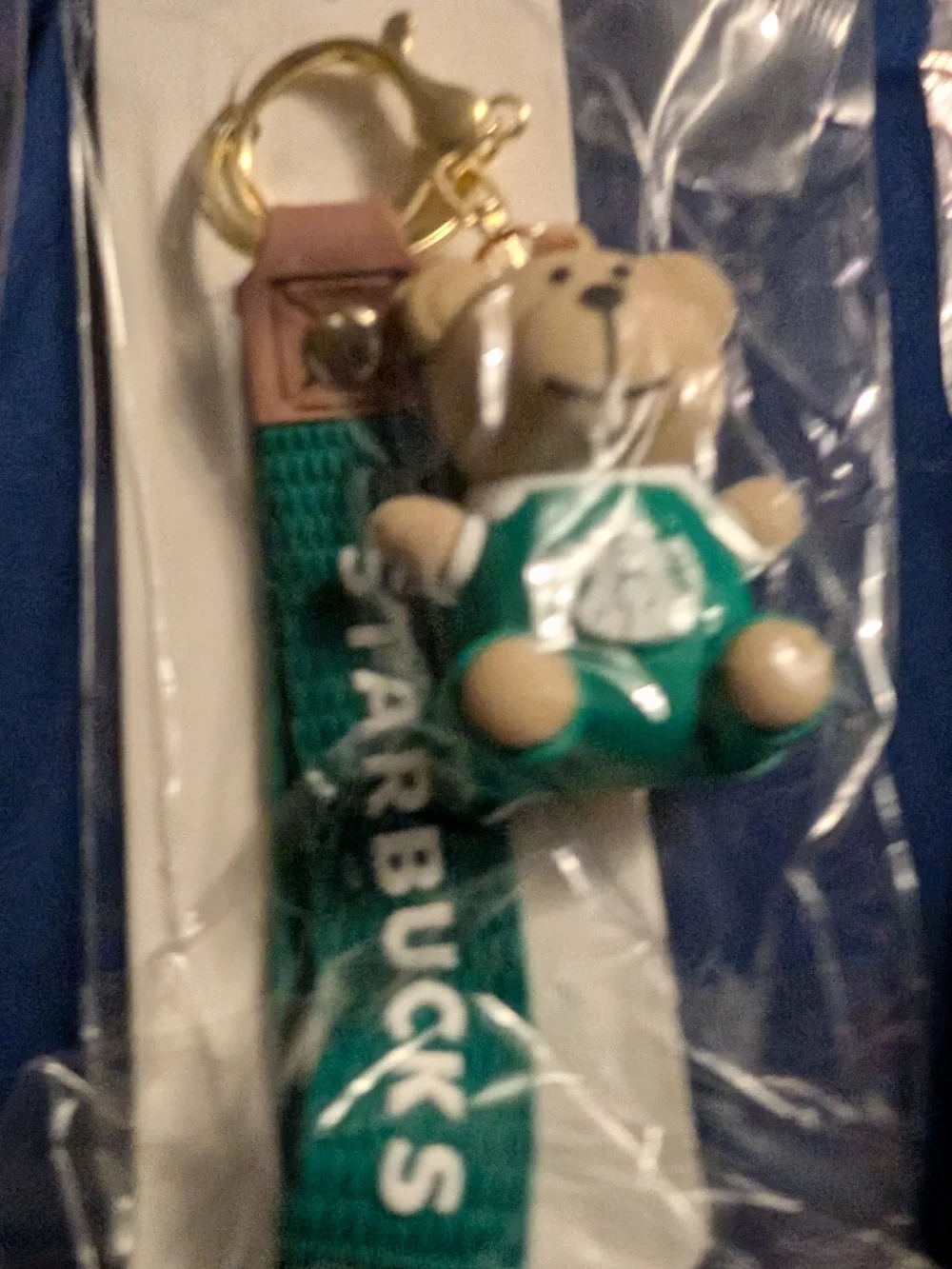 3 New Starbucks Teal Bear Keychain with Strap